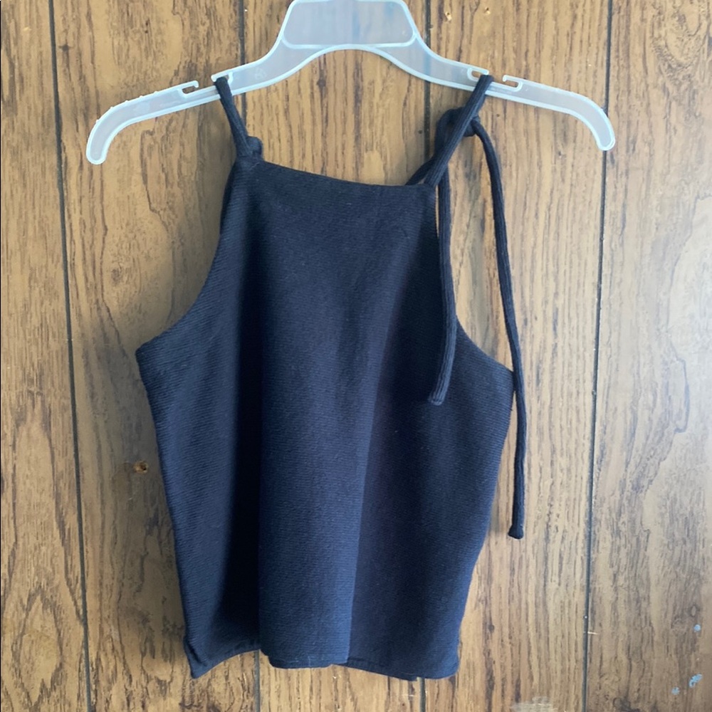 Madewell Black Sleeveless Crop Tie Front Tank Top
